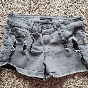 Hot Topic Lovesick brand grey ripped shorts